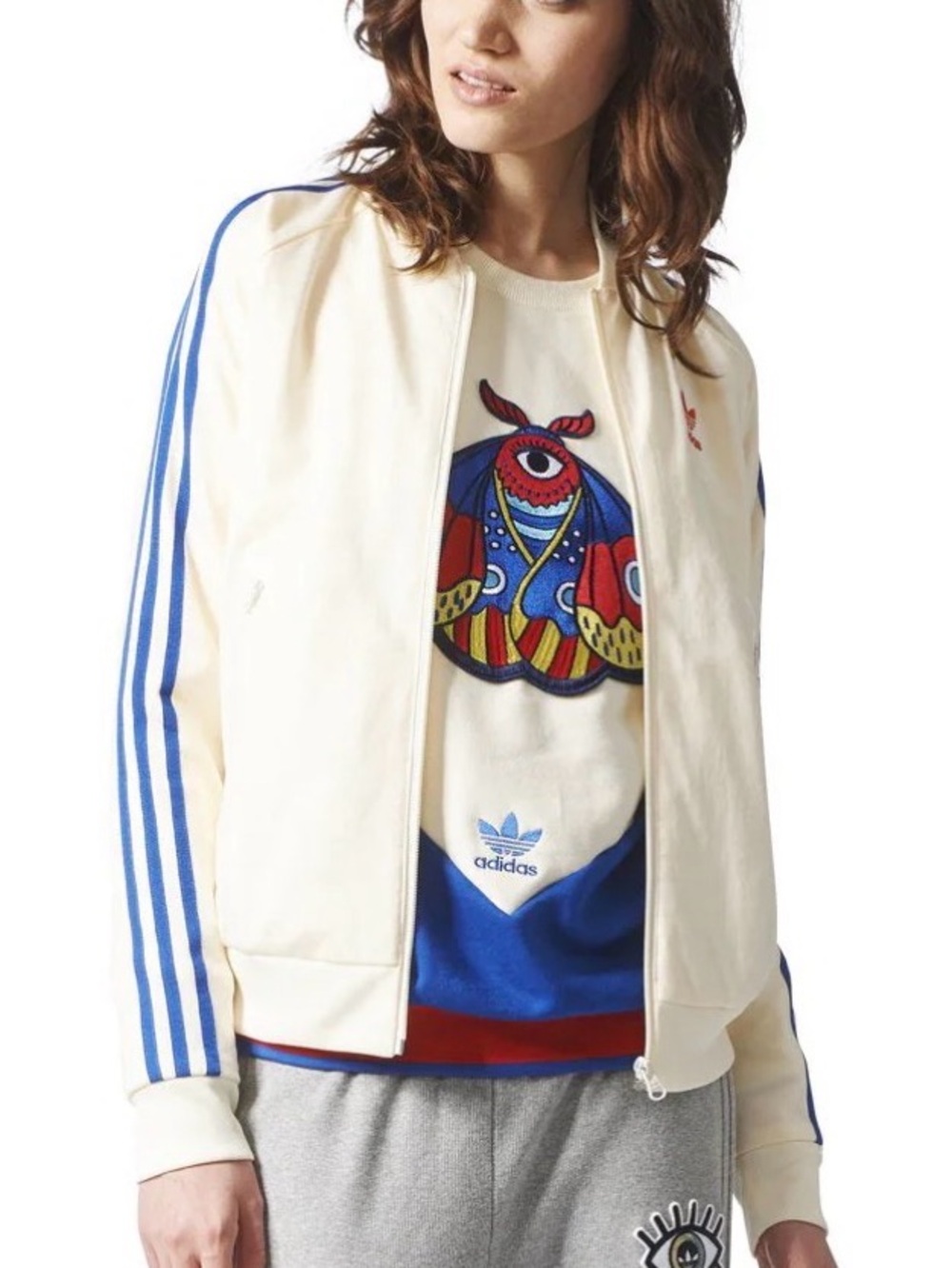 adidas Cream Jacket with Blue Logo Tags - Picture 5 of 7